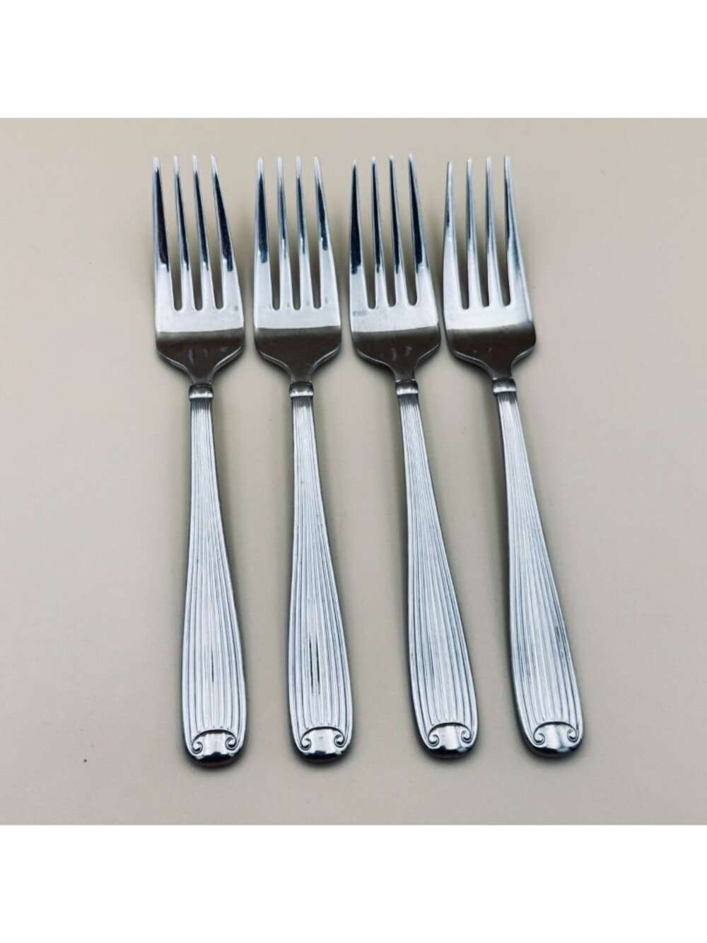 4 Reed & Barton FLUTED SCROLL Salad Forks Stainless Steel 7.25"